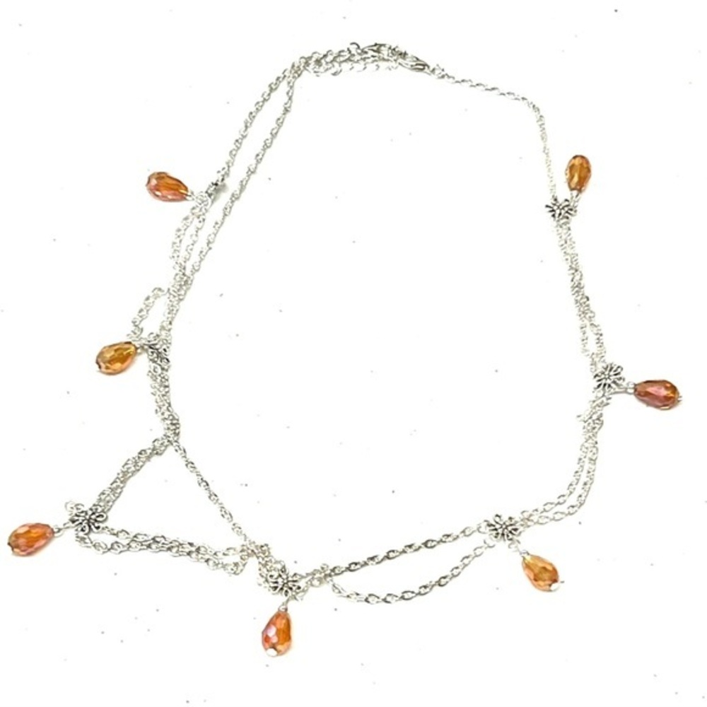 Victoria Leland Designs Elegant Silver Necklace with Orange Accents